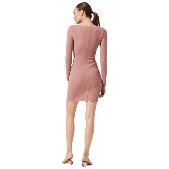 New ASTR The Label Ribbed Long Sleeve Hook Eye Front Bodycon Dress Blush S - Picture 11 of 12